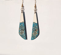 Teal and white dangle earrings