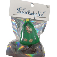 Christmas tree shaker badge reel